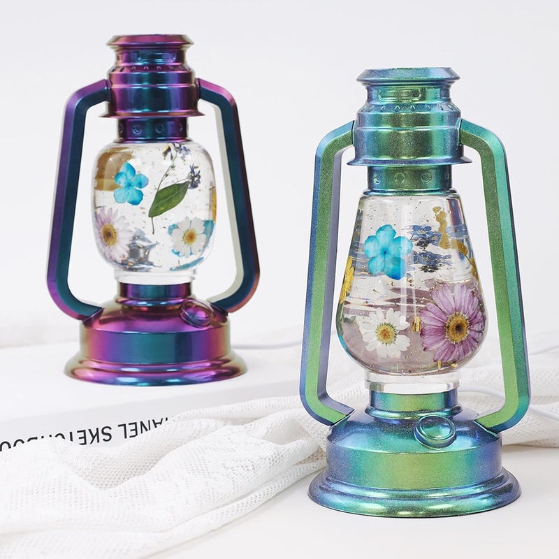 Actvty Kerosene Lamp Resin Mold Set, 2 Shapes Lantern Silicone Molds for Resin Casting, Camping Lantern Molds with 4pcs LED Lights DIY Retro Oil Lamps for Table Fireplace Home Decoration - Image 2